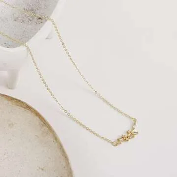 LEXODY Diamond Necklaces for Women Dainty Leaf Necklace 14k Gold Plated Layered CZ Moon Necklace Simple Diamond Choker Necklaces for Women Trendy Jewelry Gifts for Women