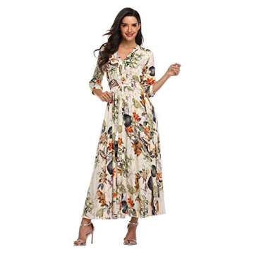 Summer Floral Print Maxi Dress Women Button Up Split Long Flowy Bohemian Beach Party Dresses