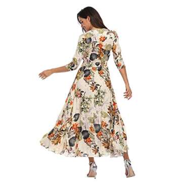 Summer Floral Print Maxi Dress Women Button Up Split Long Flowy Bohemian Beach Party Dresses