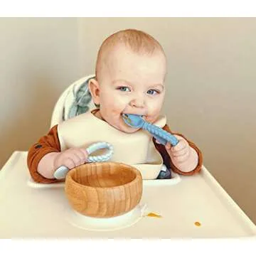 Itzy Ritzy Silicone Spoon & Fork Set; Baby Utensils Featuring a Baby Fork and Spoon with Looped, Braided Handles - Made of 100% Food Grade Silicone & BPA-Free - Ages 6 Months and Up (Blue)