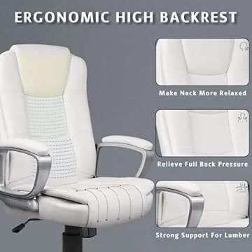 LEMBERI Office Desk Chair, Big and Tall Managerial Executive Chair, High Back Computer Chair, Ergonomic Adjustable Height PU Leather Chairs with Cushions Armrest for Long Time Sitting (White)