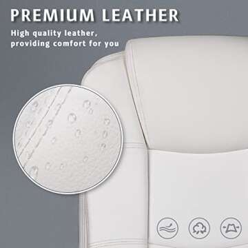 LEMBERI Office Desk Chair, Big and Tall Managerial Executive Chair, High Back Computer Chair, Ergonomic Adjustable Height PU Leather Chairs with Cushions Armrest for Long Time Sitting (White)