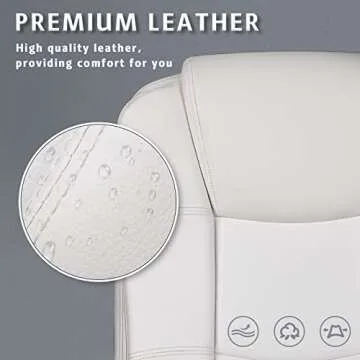 LEMBERI Office Desk Chair, Big and Tall Managerial Executive Chair, High Back Computer Chair, Ergonomic Adjustable Height PU Leather Chairs with Cushions Armrest for Long Time Sitting (White)