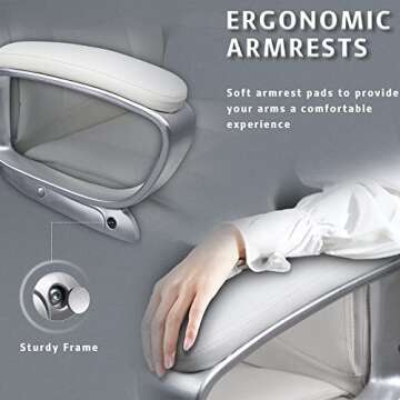 LEMBERI Office Desk Chair, Big and Tall Managerial Executive Chair, High Back Computer Chair, Ergonomic Adjustable Height PU Leather Chairs with Cushions Armrest for Long Time Sitting (White)