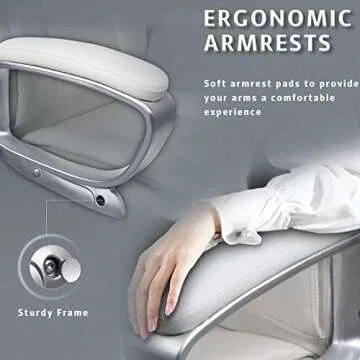 LEMBERI Office Desk Chair, Big and Tall Managerial Executive Chair, High Back Computer Chair, Ergonomic Adjustable Height PU Leather Chairs with Cushions Armrest for Long Time Sitting (White)