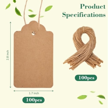 SallyFashion 100pcs Kraft Paper Gift Tags with String