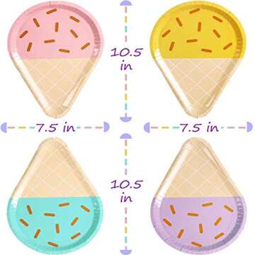 48 Pcs Ice Cream Party Plates, 10'' Disposable Paper Plates, Cute Sundae Party Supplies for Kids Boy...