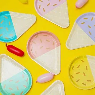 48 Pcs Ice Cream Party Plates, 10'' Disposable Paper Plates, Cute Sundae Party Supplies for Kids Boys Girls Toddlers, Birthday Baby Shower Decorations