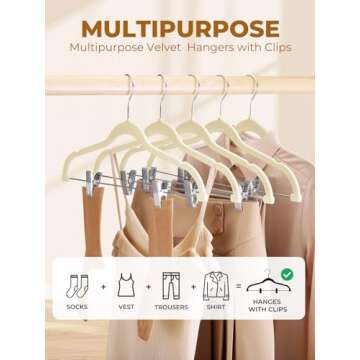 HOUSE DAY Velvet Skirt Hangers 24 Pack, Beige Velvet Hangers with Adjustable Clips, Space Saving Sli...