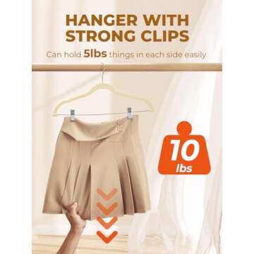 HOUSE DAY Velvet Skirt Hangers 24 Pack, Beige Velvet Hangers with Adjustable Clips, Space Saving Slim Velvet Pant Hangers, Heavy Duty Shorts Hangers, Non Slip Clip Hangers for Pants, Skirts, Shorts