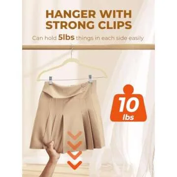 HOUSE DAY Velvet Skirt Hangers 24 Pack, Beige Velvet Hangers with Adjustable Clips, Space Saving Slim Velvet Pant Hangers, Heavy Duty Shorts Hangers, Non Slip Clip Hangers for Pants, Skirts, Shorts