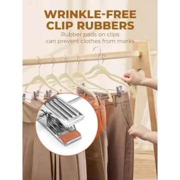 HOUSE DAY Velvet Skirt Hangers 24 Pack, Beige Velvet Hangers with Adjustable Clips, Space Saving Slim Velvet Pant Hangers, Heavy Duty Shorts Hangers, Non Slip Clip Hangers for Pants, Skirts, Shorts