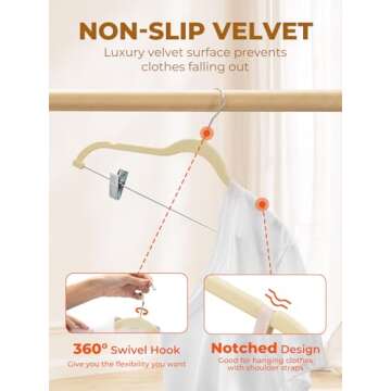 HOUSE DAY Velvet Skirt Hangers 24 Pack, Beige Velvet Hangers with Adjustable Clips, Space Saving Slim Velvet Pant Hangers, Heavy Duty Shorts Hangers, Non Slip Clip Hangers for Pants, Skirts, Shorts