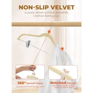 HOUSE DAY Velvet Skirt Hangers 24 Pack, Beige Velvet Hangers with Adjustable Clips, Space Saving Slim Velvet Pant Hangers, Heavy Duty Shorts Hangers, Non Slip Clip Hangers for Pants, Skirts, Shorts