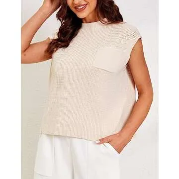 Himosyber Women's Solid Sleeveless Vest Mock Neck Cap Sleeve Knitwear Sweater Tops (Apricot-S)