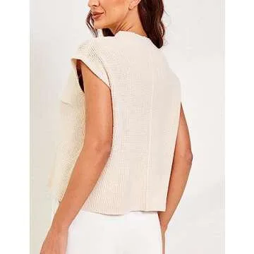 Himosyber Women's Solid Sleeveless Vest Mock Neck Cap Sleeve Knitwear Sweater Tops (Apricot-S)