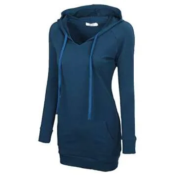 BEPEI Sweatshirts for Women,Long Sleeve Young Sports T-Shirt Strings Pullovers Hoodie V Neck Relaxed Fit Workwear Tunic Garment Cold Weather Thermal Knitwear Top Aqua L