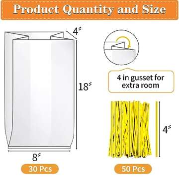 Bread Bags with Ties, 30 Clear Bread Bags for Homemade Bread and 50 Ties, Adjustable Reusable Plasti...