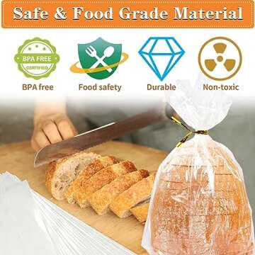 Bread Bags with Ties, 30 Clear Bread Bags for Homemade Bread and 50 Ties, Adjustable Reusable Plastic Bread Bags, Bread Loaf Bags for Home Bakers and Bakery Owners