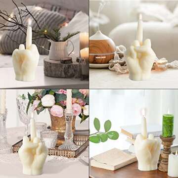 6sisc Middle Finger Scented Candle White Large Size Danish Pastel Room Decor Pine Aromatherapy Candle Long Lasting Natural Soy Wax Hand Gesture Fragrance Candlestick for Home Room Supplies 7.1” X 3.7”