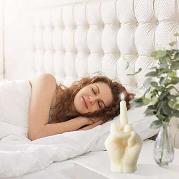 6sisc Middle Finger Scented Candle White Large Size Danish Pastel Room Decor Pine Aromatherapy Candle Long Lasting Natural Soy Wax Hand Gesture Fragrance Candlestick for Home Room Supplies 7.1” X 3.7”