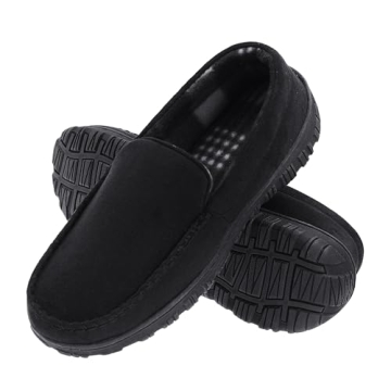 Lulex Men's Memory Foam Moccasin Slippers - Indoor/Outdoor Black Size 10