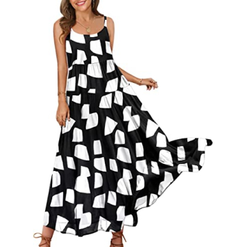 YESNO Summer Dresses for Women Casual Loose Bohemian Floral Dress with Pockets Spaghetti Strap Maxi ...