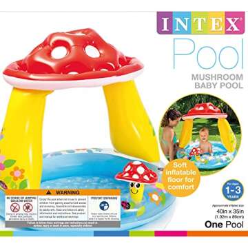 INTEX 57114EP Mushroom Baby Pool: Built-In Mushroom Shade – Soft Inflatable Floor – Durable Vinyl – Ages 1-3 – 40" x 35"