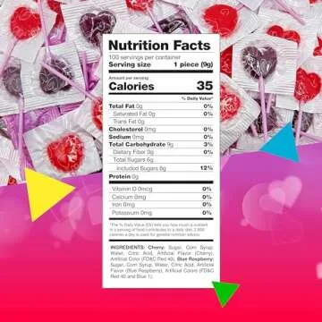 Heart Shaped Lollipops (2 Pound Bag - Approx. 100 Count), Cherry and Blue Raspberry Flavored Candy