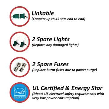 Wondershop LED Christmas Light 20 ft with 60 Warm White Bulbs on Green Wire, Indoor/Outdoor Lighting for Xmas Tree, Parties, Wedding, UL Listed