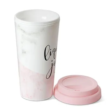 Insulated Tumbler and Ear Muff Set (Liquid Joy): Tri-Coastal Design Thermal Travel Mug and Adjustable Pink Headband Ear Warmers - Mugs Keeps Coffee and Hot Cocoa Warm - Gift Set for Girls and Women