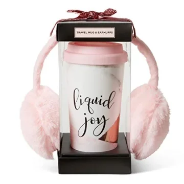Insulated Tumbler and Ear Muff Set (Liquid Joy): Tri-Coastal Design Thermal Travel Mug and Adjustable Pink Headband Ear Warmers - Mugs Keeps Coffee and Hot Cocoa Warm - Gift Set for Girls and Women
