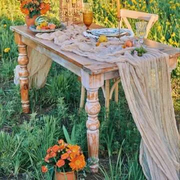 DOLOPL Beige Table Runner 10FT Cheesecloth Table Runner for Wedding Decorations Gauze Cheese Cloth Table Runner for Baby Shower Decorations Sheer Centerpiece Table Decorations Party