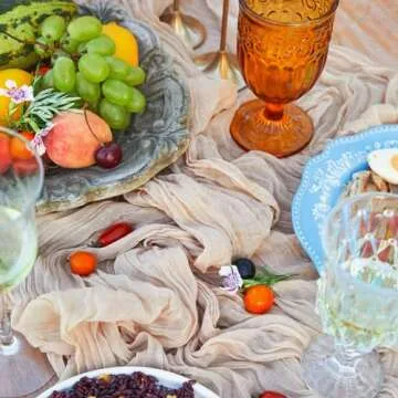 DOLOPL Beige Table Runner 10FT Cheesecloth Table Runner for Wedding Decorations Gauze Cheese Cloth Table Runner for Baby Shower Decorations Sheer Centerpiece Table Decorations Party