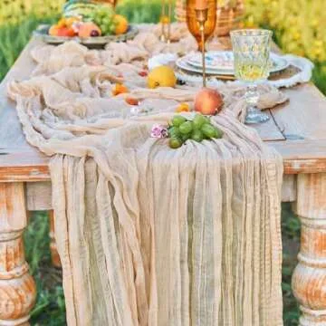 DOLOPL Beige Table Runner 10FT Cheesecloth Table Runner for Wedding Decorations Gauze Cheese Cloth Table Runner for Baby Shower Decorations Sheer Centerpiece Table Decorations Party