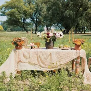 DOLOPL Beige Table Runner 10FT Cheesecloth Table Runner for Wedding Decorations Gauze Cheese Cloth Table Runner for Baby Shower Decorations Sheer Centerpiece Table Decorations Party