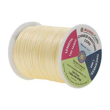 Mandala Crafts Nylon Satin Cord 1mm Rattail Cord Cream String - 100 Yds Nylon Chinese Knotting Cord ...
