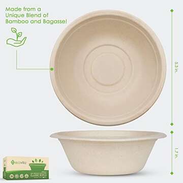 Ecovita 100% Compostable Paper Bowls [12 oz.] – 150 Disposable Bowls Eco Friendly Sturdy Tree Free...