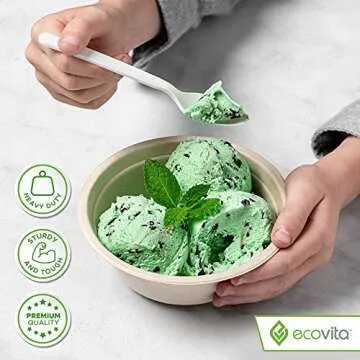 Ecovita 100% Compostable Paper Bowls [12 oz.] – 150 Disposable Bowls Eco Friendly Sturdy Tree Free Liquid and Heat Resistant Alternative to Plastic or Paper Bowls