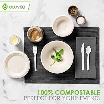 Ecovita 100% Compostable Paper Bowls [12 oz.] – 150 Disposable Bowls Eco Friendly Sturdy Tree Free Liquid and Heat Resistant Alternative to Plastic or Paper Bowls