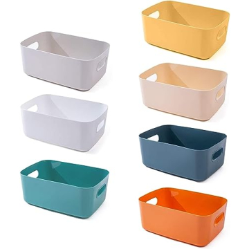 OWill 7 PCS Plastic Storage Bins - Colorful Organization for Home & Classroom