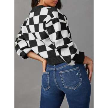 Dokotoo Womens Cardigan Sweaters V Neck Button Down Long Sleeve Plaid Cardigans Casual Cable Knit Fall Winter Ladies Cropped Fit Jackets Outerwear Black S