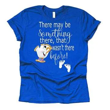 Maternity Beauty and The Beast Chip Miss Pots T Shirt Pregnancy Announcement Tee Shirt (Blue, Large)