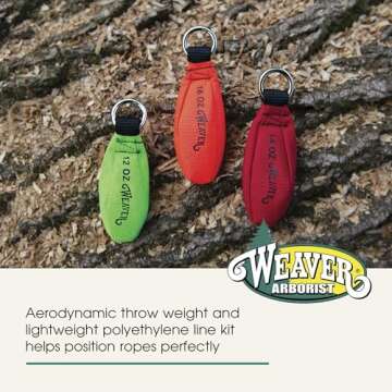 Weaver Arborist Throw Line and Weighted Throw Bag Kit, 150 ft Polyethylene Tree Climbing Rope 16 oz ...