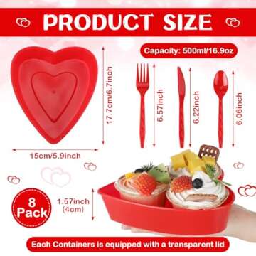 Newtay 8 Sets Valentine's Day Heart Shaped Storage Containers with Lids and Utensils for Parties