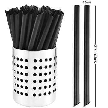 ALINK 100 PCS Black Plastic Boba Straws, 12mm Extra Wide Disposable Smoothie Straws for Bubble Tea, ...
