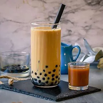 ALINK 100 PCS Black Plastic Boba Straws, 12mm Extra Wide Disposable Smoothie Straws for Bubble Tea, Popping Pearls - 8.5 inch