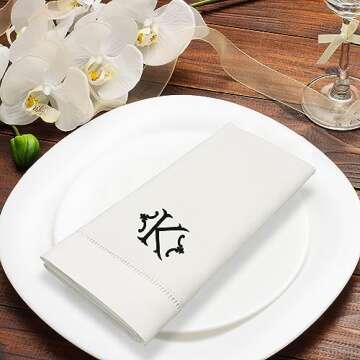 Monogrammed Cotton Party Table Napkins with Embroidery Initial - 4 Pack, 20x20 Inch, Washable, Hemst...