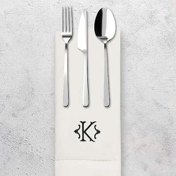 Monogrammed Cotton Party Table Napkins with Embroidery Initial - 4 Pack, 20x20 Inch, Washable, Hemstitch Design, White Elegant Cloth Napkins for Family Dinners, Wedding Parties, Home Décor (K)