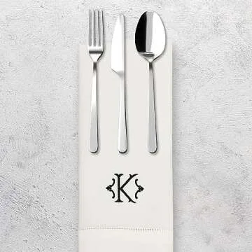 Monogrammed Cotton Party Table Napkins with Embroidery Initial - 4 Pack, 20x20 Inch, Washable, Hemstitch Design, White Elegant Cloth Napkins for Family Dinners, Wedding Parties, Home Décor (K)